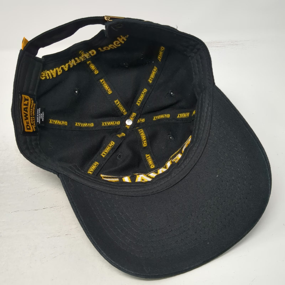 DeWalt Baseball Cap Black One Size Guaranteed Tough Cotton Slideback Hat
