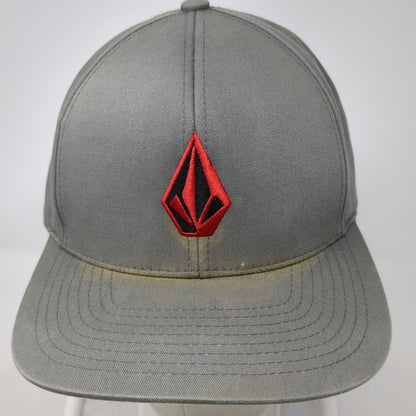Volcom Snapback Hat Gray OS Embroidered Logo Red Black Stone Graphic Adjustable