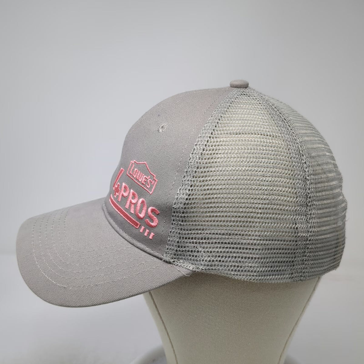 Lowe's 4 PROS Logo Gray Trucker Hat One Size Pink Snapback Mesh Back Workwear