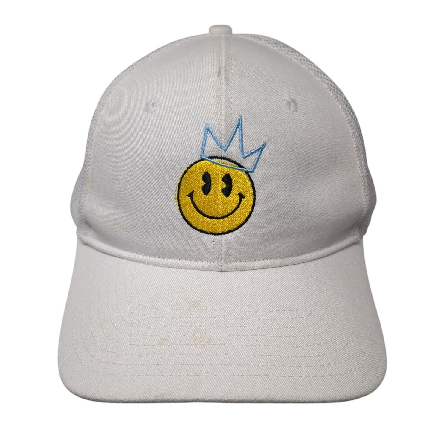 Smiley Crown Snapback Mesh Back Trucker Hat White Cream One Size 6 Panel