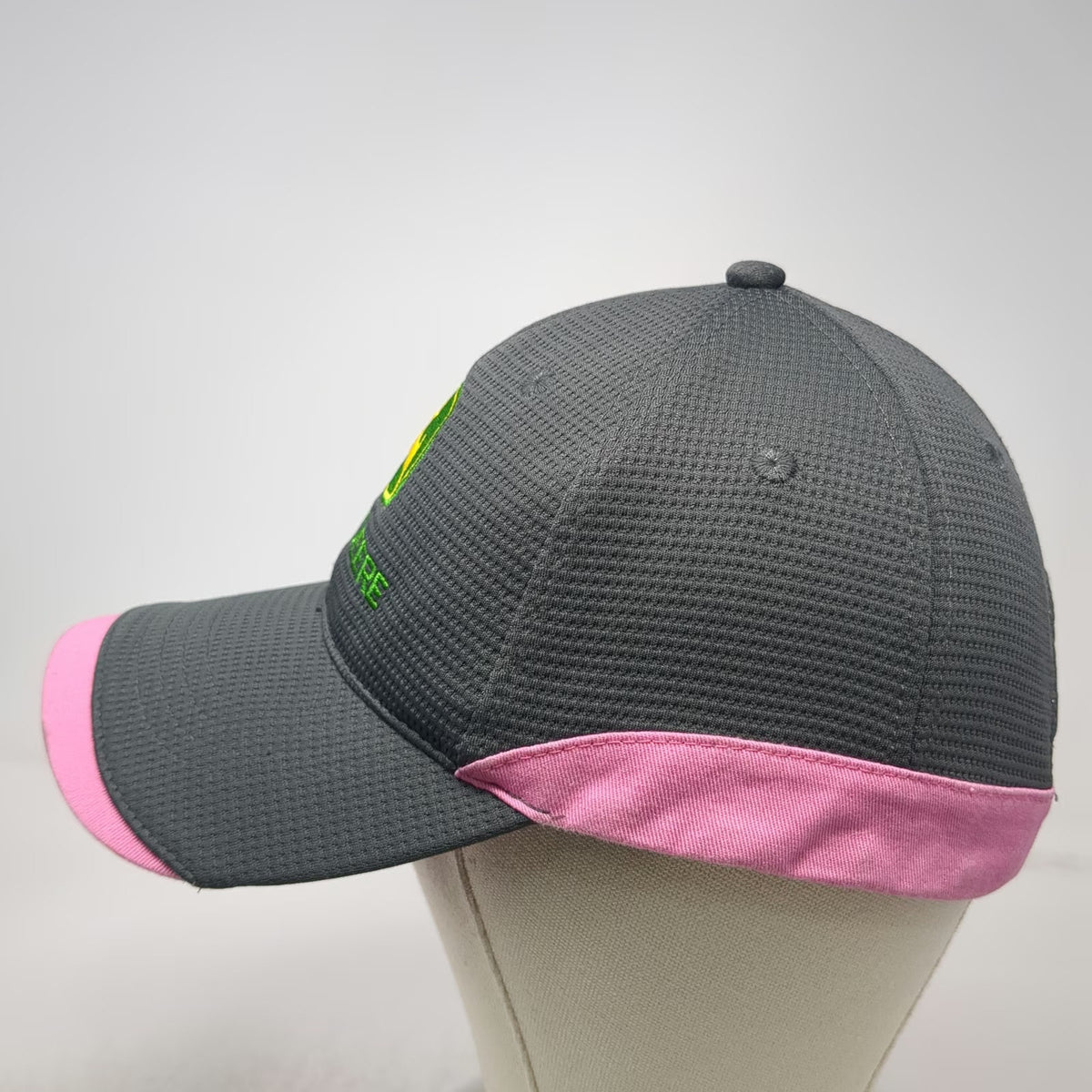John Deere Baseball Cap Gray Pink One Size Slideback Waffle Texture Logo Hat