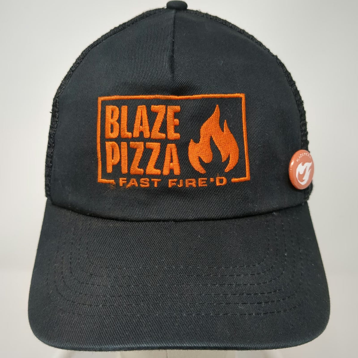 Hit Trucker Hat Black OSFM Blaze Pizza Fast Fire'd Snapback Mesh Back Logo Cap
