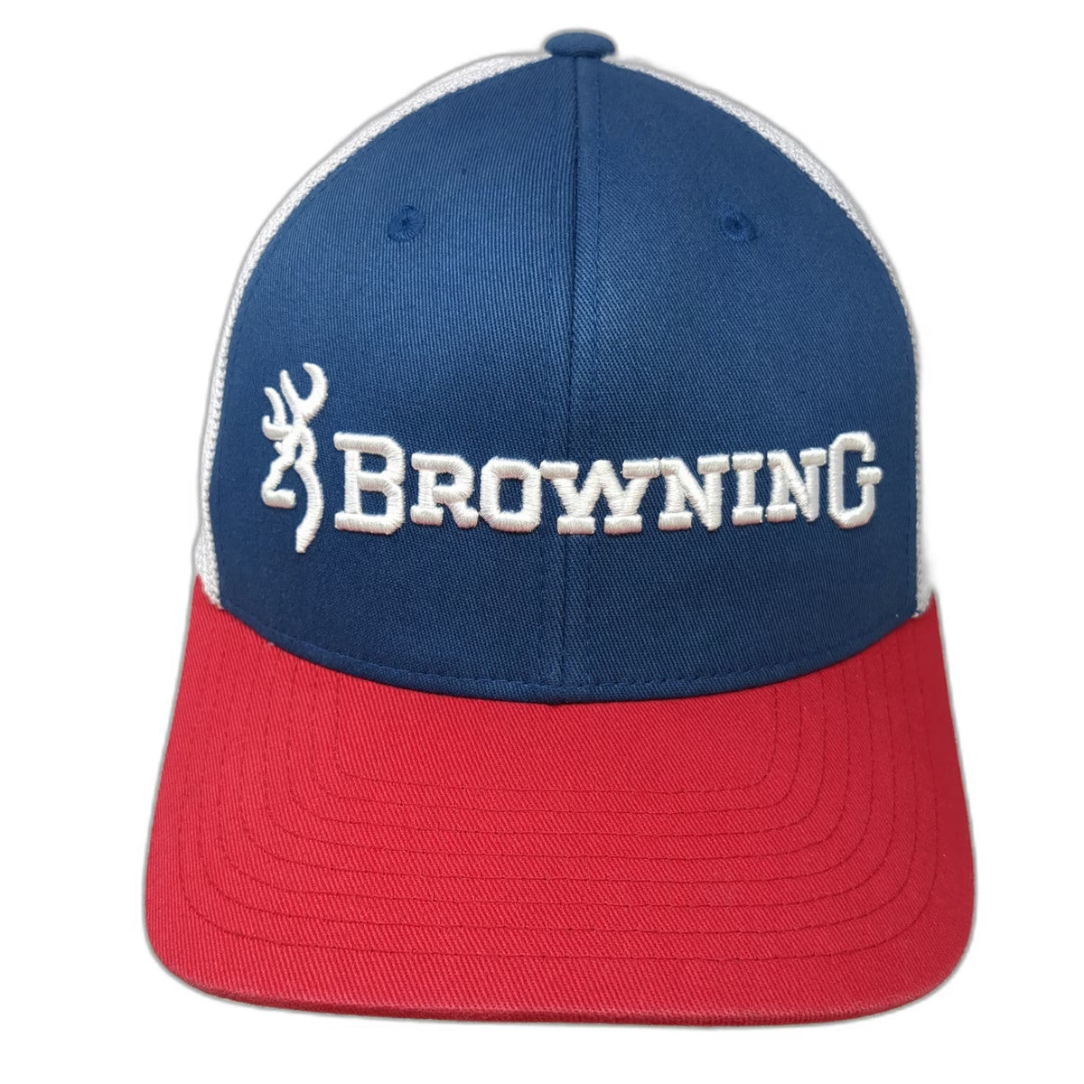 Browning Baseball Cap Blue Red White M Mesh Buckmark Flexfit 3D Embroidery Hat