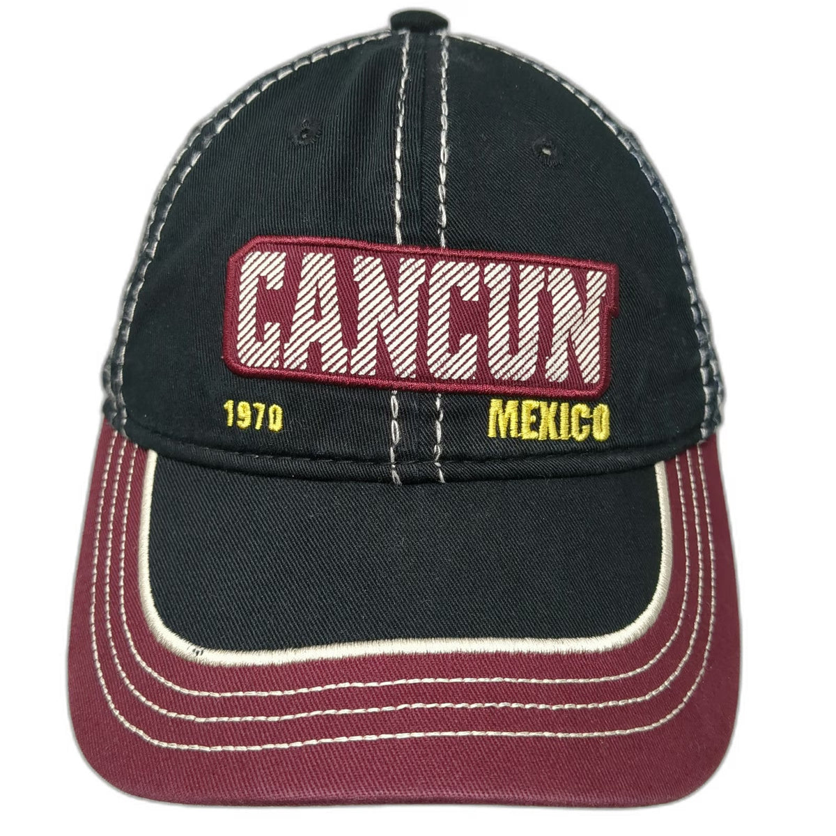 Caribbean Side Baseball Cap Black Red One Size Cancun Mexico 1970 Graphic Hat