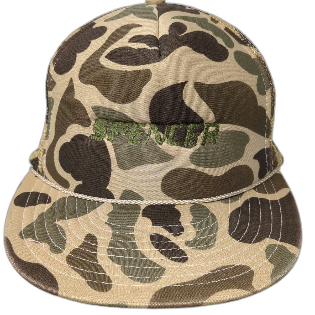 Nissin Cap Trucker Hat Brown One Size Camo Mesh Back Braided Rope Spencer