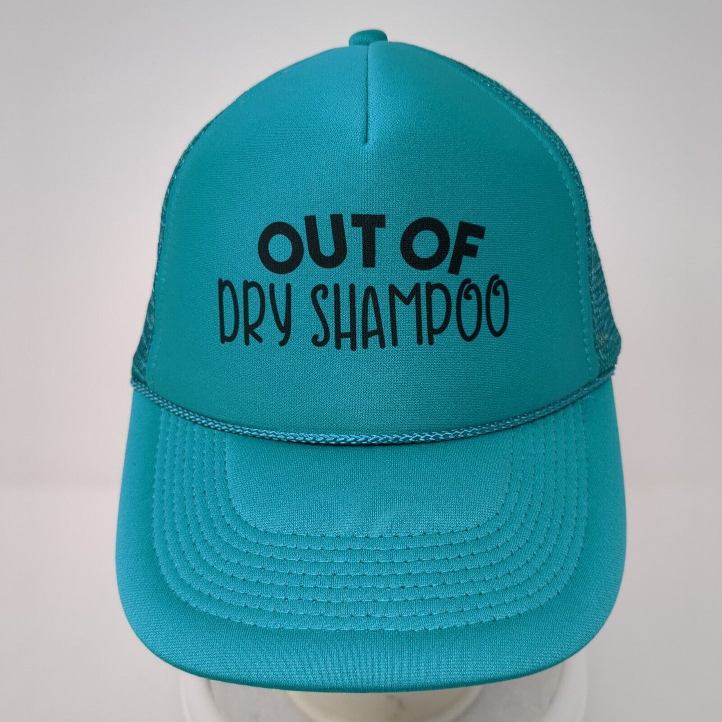 Out Of Dry Shampoo Snapback Rope Trucker Hat Green One Size Mesh Back