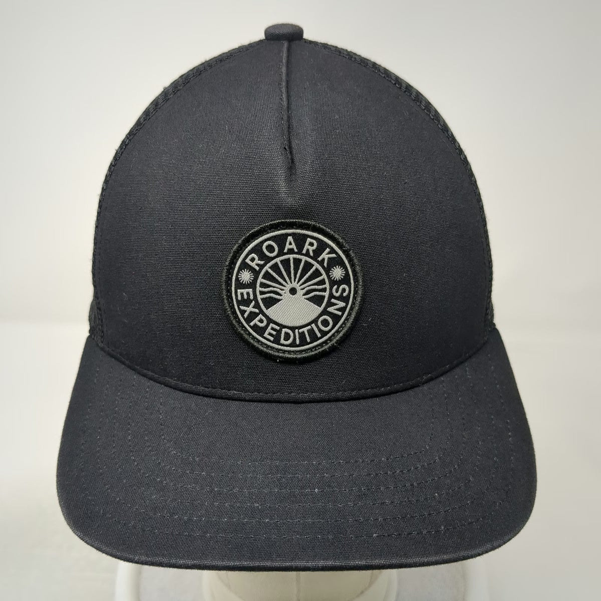 Roark Trucker Hat Black One Size Mesh Back Snapback Expedition Logo Patch Hat