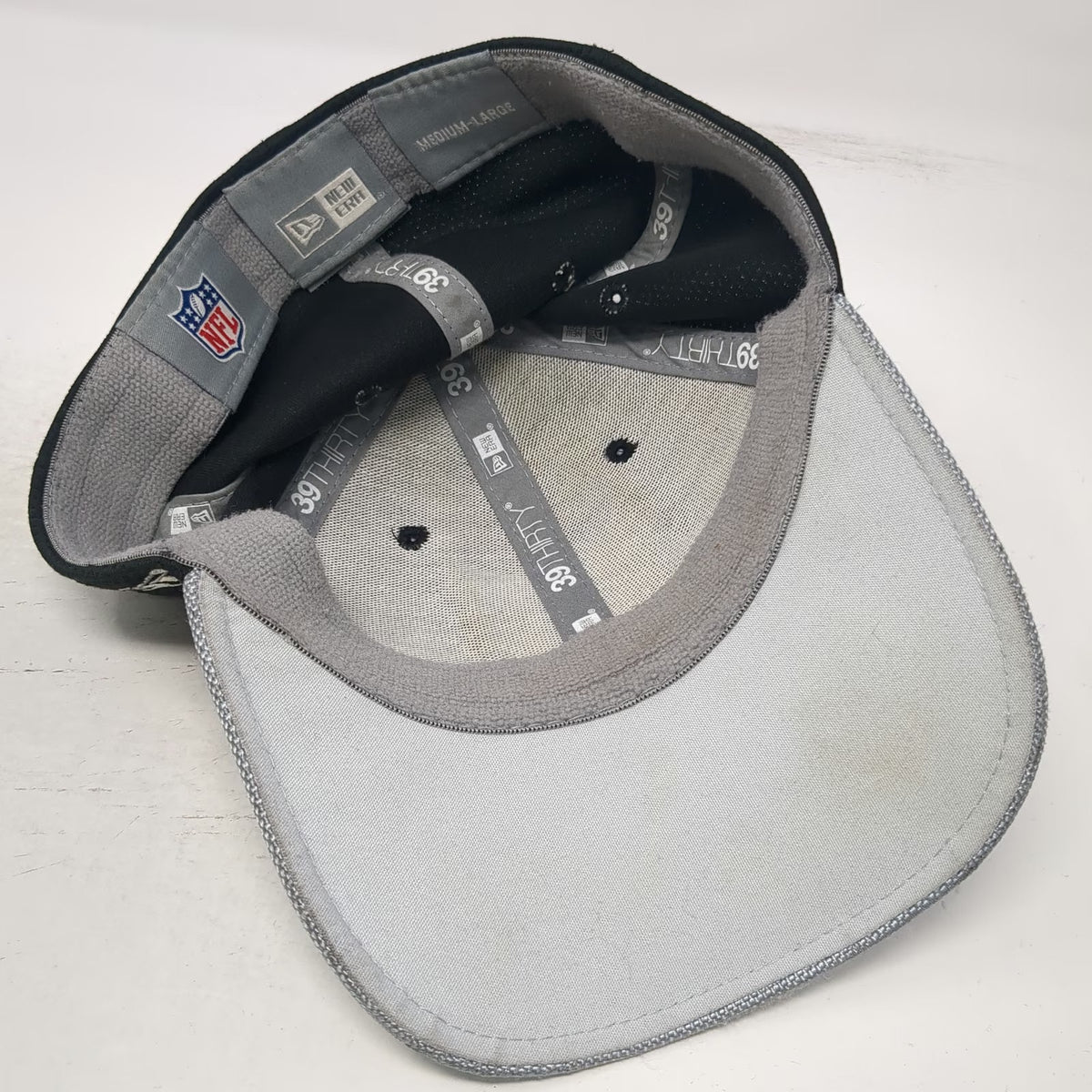 Las Vegas Raiders NFL New Era Black Gray L 39THIRTY Stretch Fit Curved Brim Hat