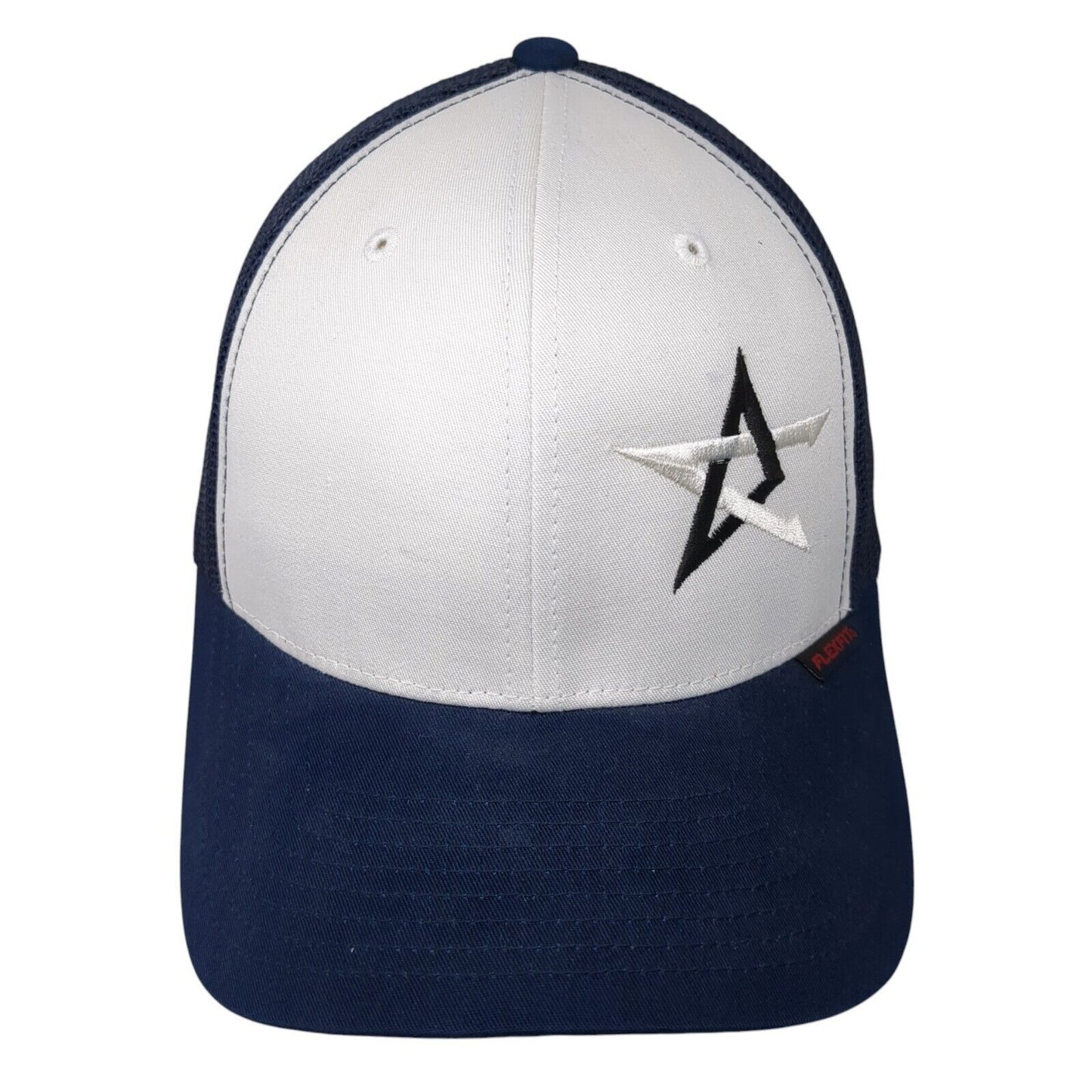 Flexfit Fitted Trucker Hat Blue One Size Mesh Back Embroidered 6 Panel Yupoong