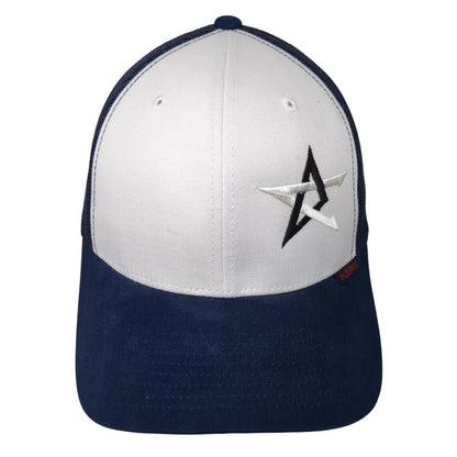 Flexfit Fitted Trucker Hat Blue One Size Mesh Back Embroidered 6 Panel Yupoong