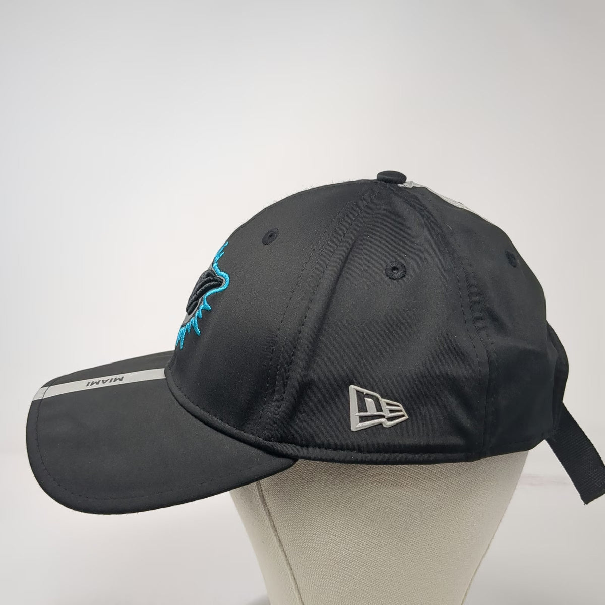 Miami Dolphins NFL New Era Black One Size Reflective Stripe 9FORTY Hat Stretch