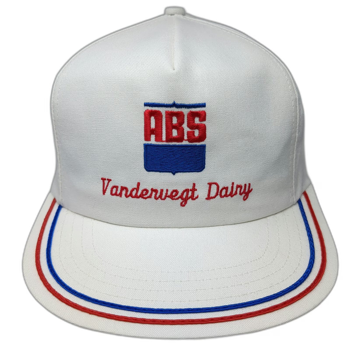 Kap King 5 Panel White Snapback Vandervegt Dairy ABS Logo Made USA Hat Vintage