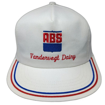 Kap King 5 Panel White Snapback Vandervegt Dairy ABS Logo Made USA Hat Vintage
