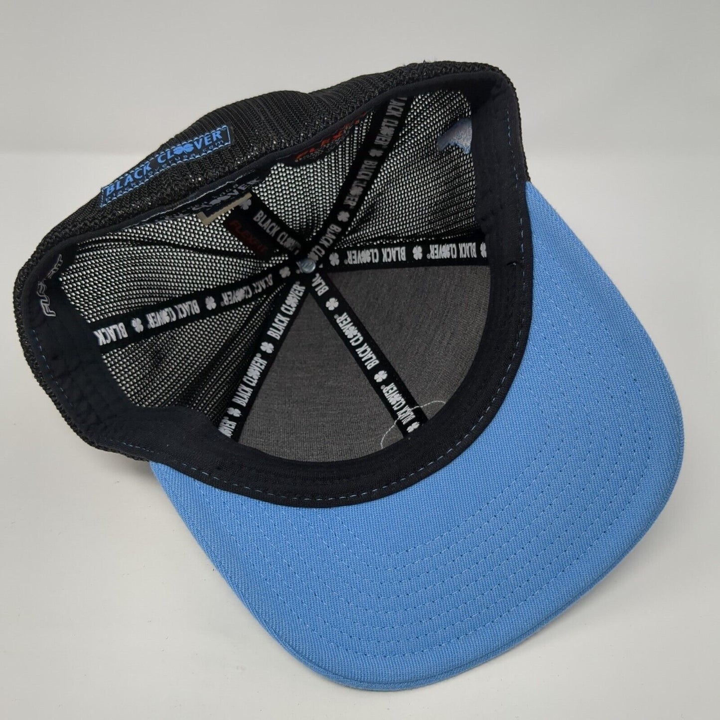 Black Clover Idaho Fitted Mesh Back Trucker Hat Blue S/M Live Lucky