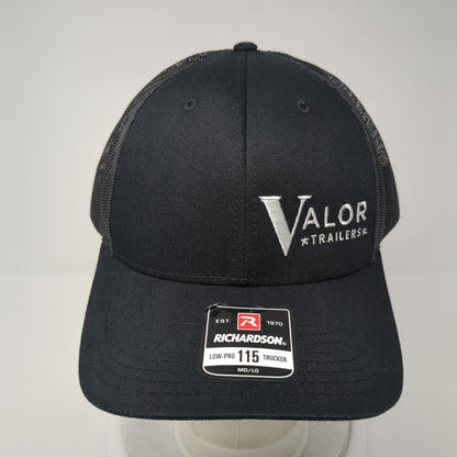 Valor Trailers Snapback Trucker Hat Black M/L Adjustable Mesh Back Richardson