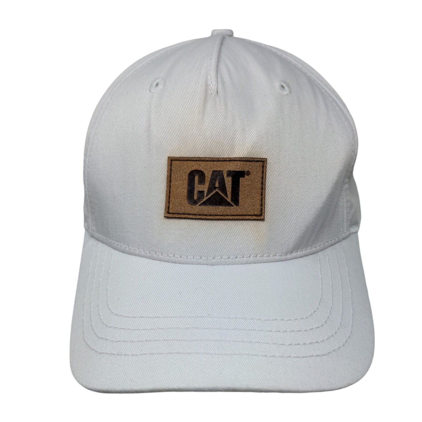 CAT Snapback Hat White One Size Adjustable Patch Logo Vented Holes 6 Panel
