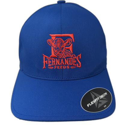 Flexfit Baseball Cap Blue M Fernandes Feeds Cow Cattle Ranch Hat Fitted Delta