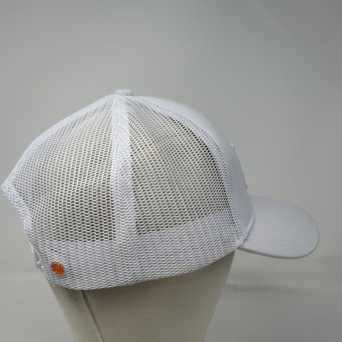 Create Trucker Hat White One Size Orange Embroidered Patch Mesh Back Snapback