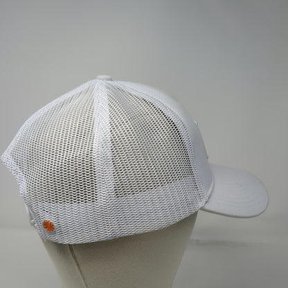 Create Trucker Hat White One Size Orange Embroidered Patch Mesh Back Snapback