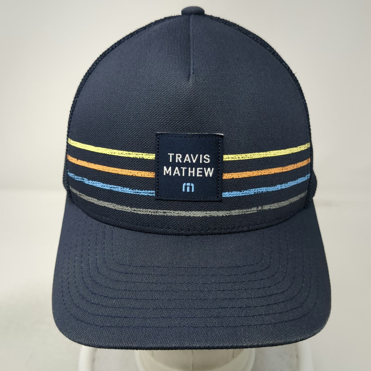 Travis Mathew Trucker Hat Blue One Size Snapback Mesh Horizontal Stripes Golf