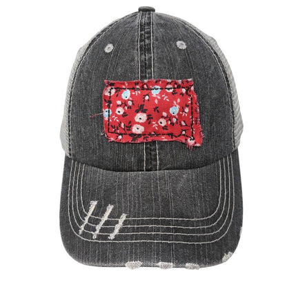 Gracie Designs Ponyback Trucker Hat Gray OS Adjustable Mesh Floral Distressed