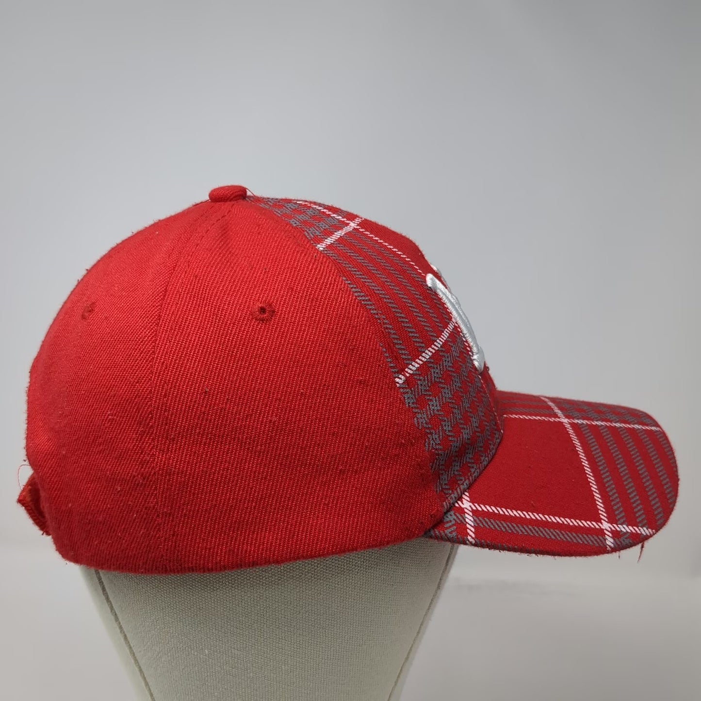Red Baseball Cap One Size NY Logo Plaid Houndstooth Strapback Adjustable Hat