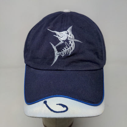 The Tackle Box Men's Strapback Hat Blue Size OSFM Embroidered Skeleton Fish Logo