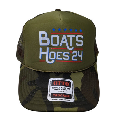 Boats Hoes 24 Snapback Trucker Hat Camouflage OSFA Adjustable Mesh Back Otto