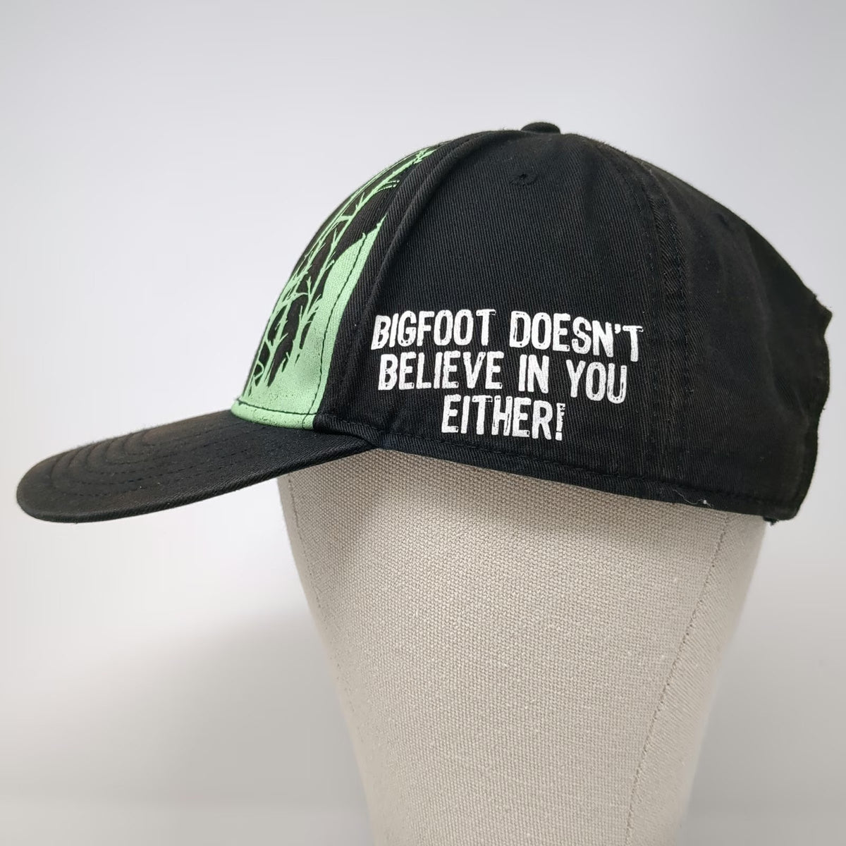 5 Panel Hat Black Green One Size Bigfoot Sasquatch Forest Funny Slogan Strapback