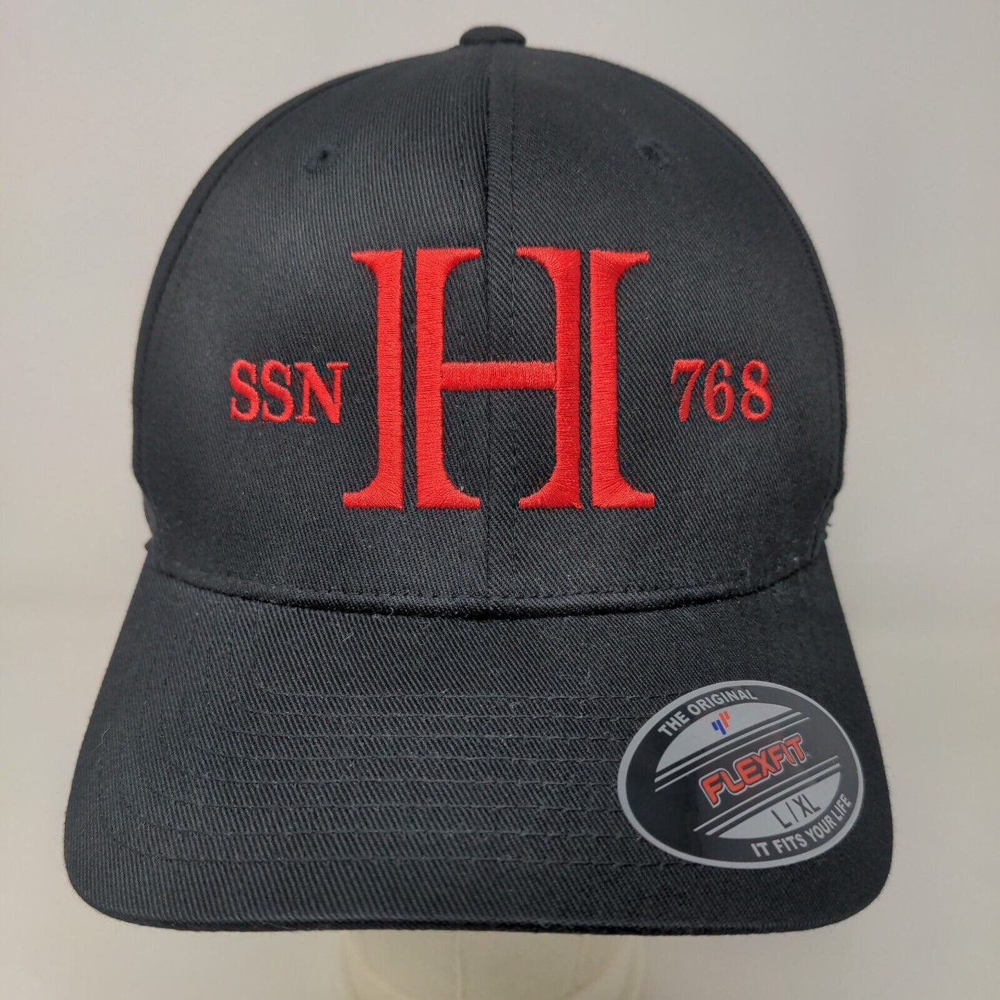 Port Authority Men's Fitted Hat Black Size L/XL Embroidered H Logo Poly Blend