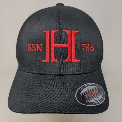 Port Authority Men's Fitted Hat Black Size L/XL Embroidered H Logo Poly Blend