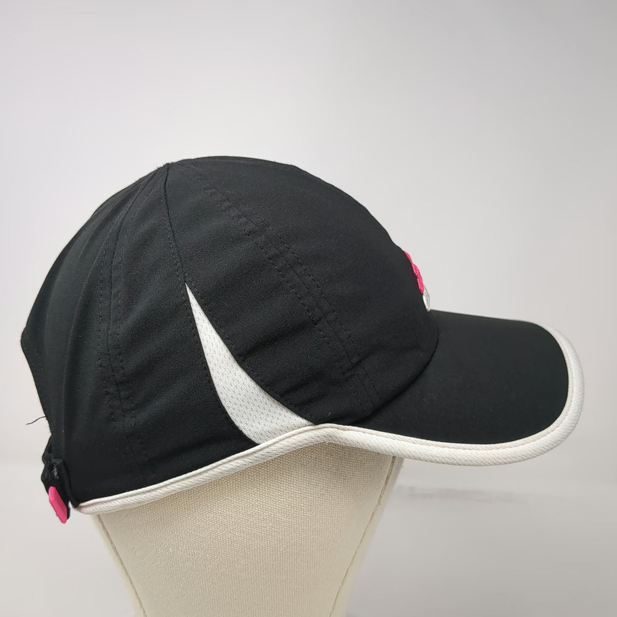 Adidas Baseball Cap Black One Size Strapback Climalite Mesh Pink Logo Piping Hat