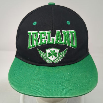 Snapback Ireland Hat Black Green One Size Shamrock Winged Shield Flat Brim Logo