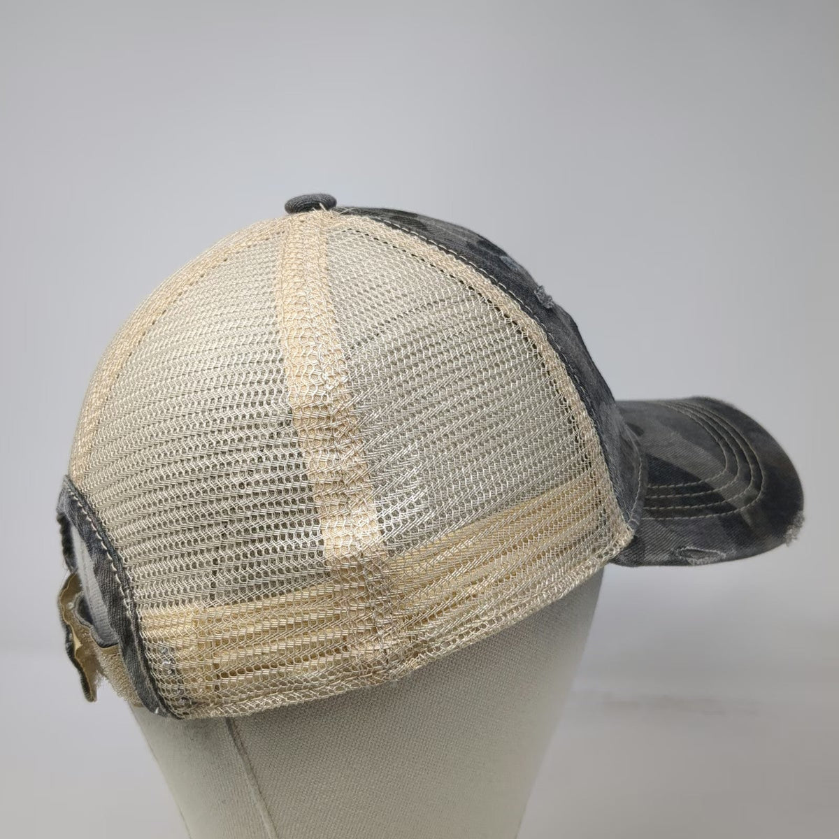 C.C Baseball Cap Gray One Size Distressed Camo American Flag Mesh Adjustable Hat