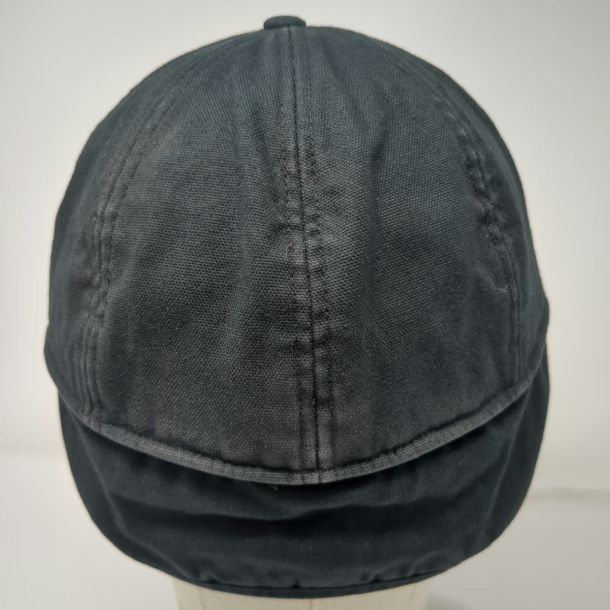 Carhartt Baseball Cap Black XL Fitted Ear Flaps Leather Patch Work Outdoor Hat