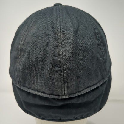 Carhartt Baseball Cap Black XL Fitted Ear Flaps Leather Patch Work Outdoor Hat