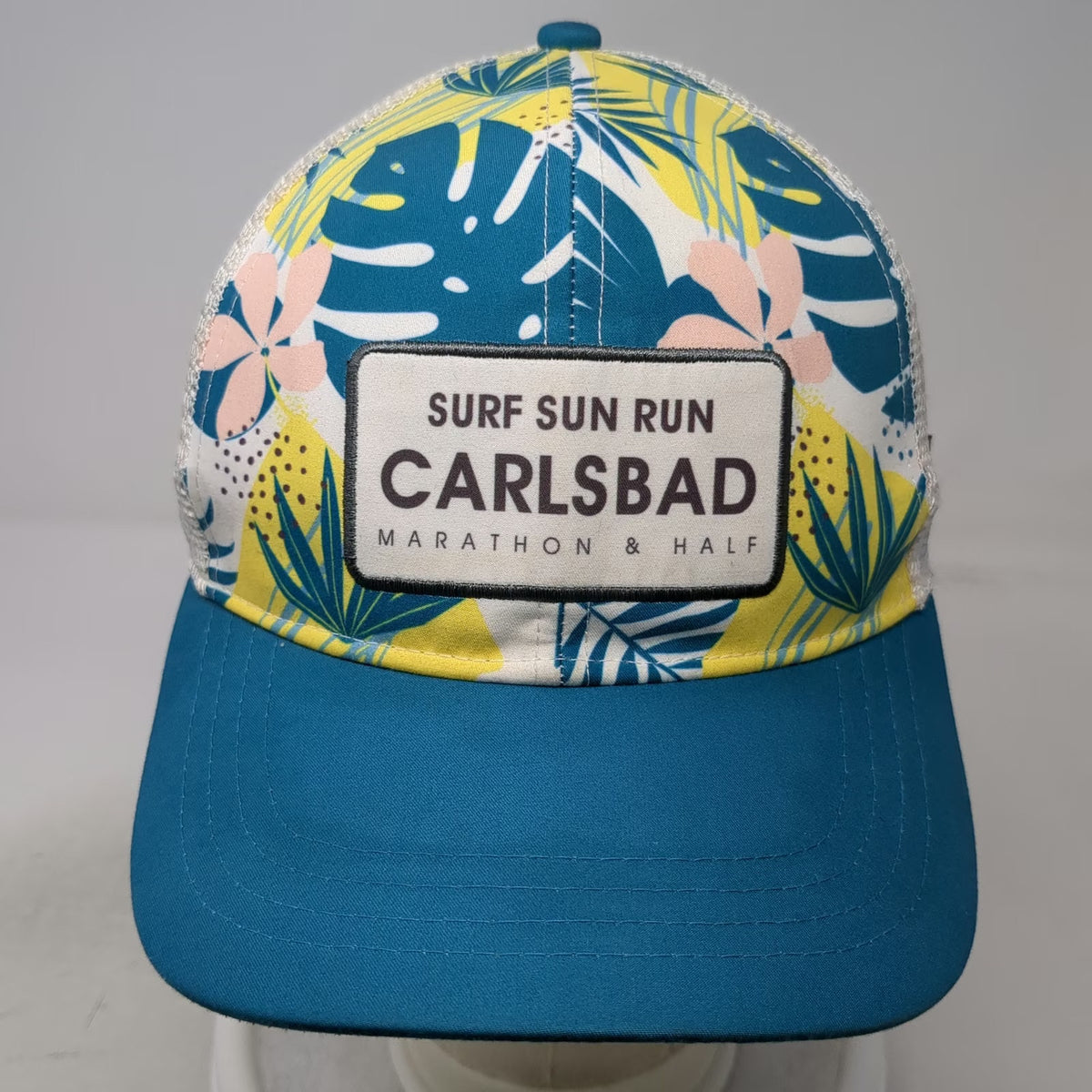 Boco Gear Trucker Hat Blue White One Size Carlsbad Marathon Tropical Floral Hat