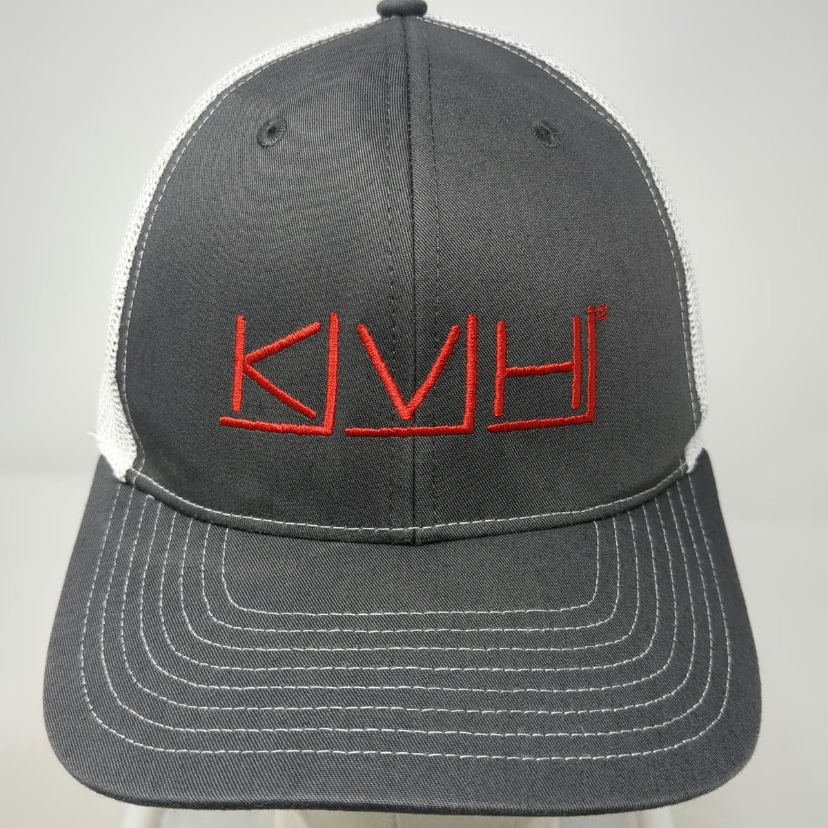 Richardson Trucker Hat Gray White One Size Mesh Back Snapback KVH Intelsat Logo