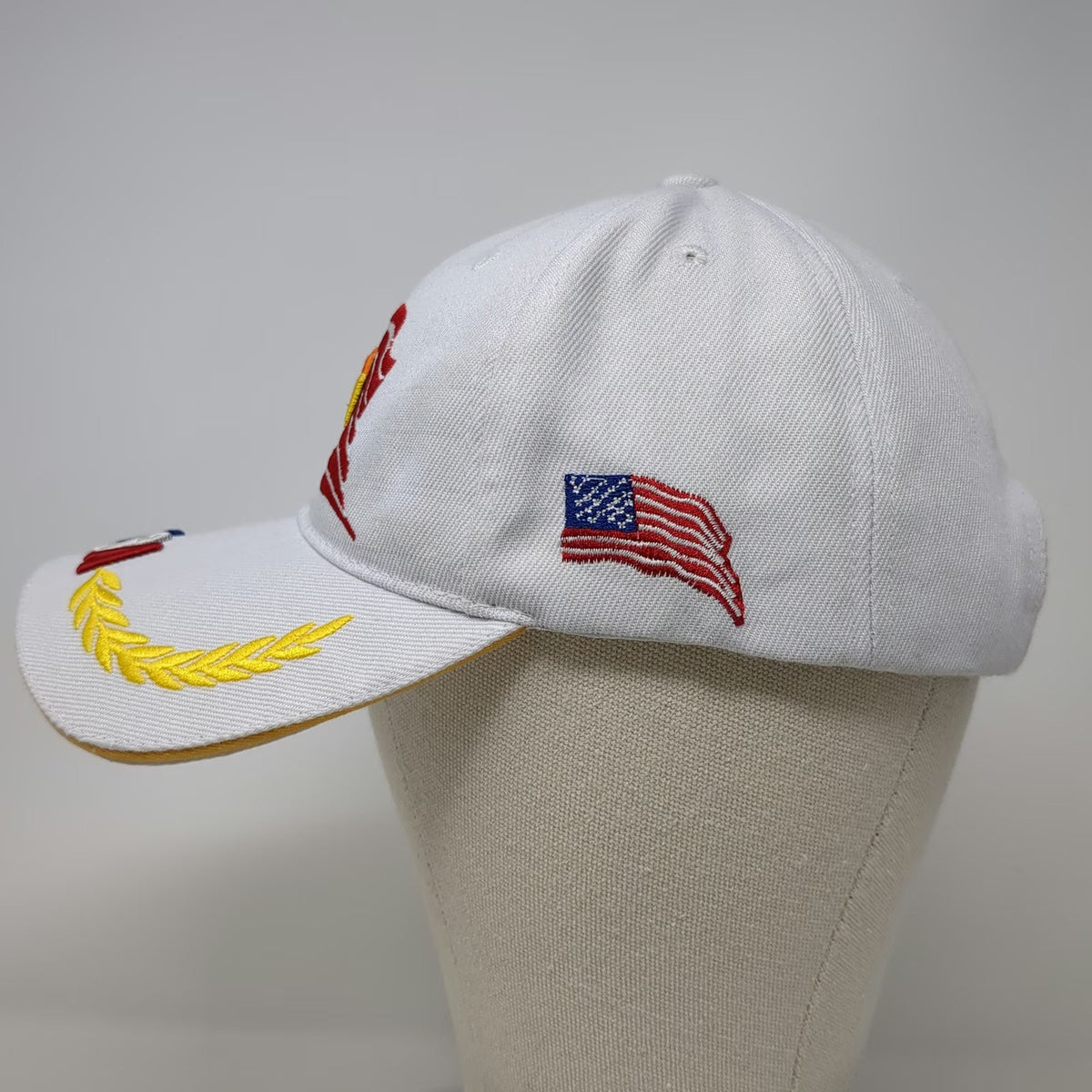 White Baseball Cap One Size Bald Eagle American Flag USA Scrambled Eggs Hat