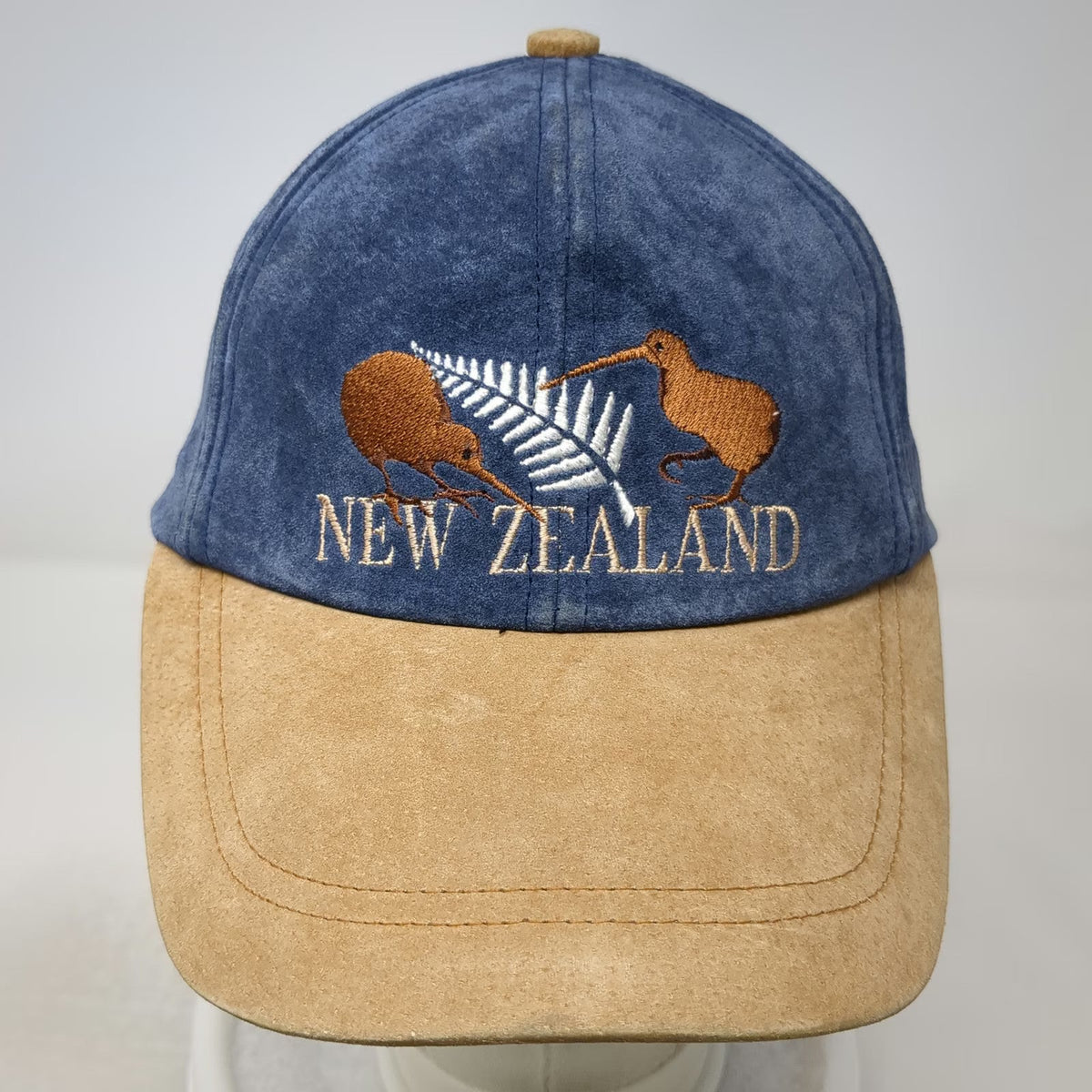 Hallifax Baseball Cap Blue Beige OSFM New Zealand Kiwi Silver Fern Leather hat