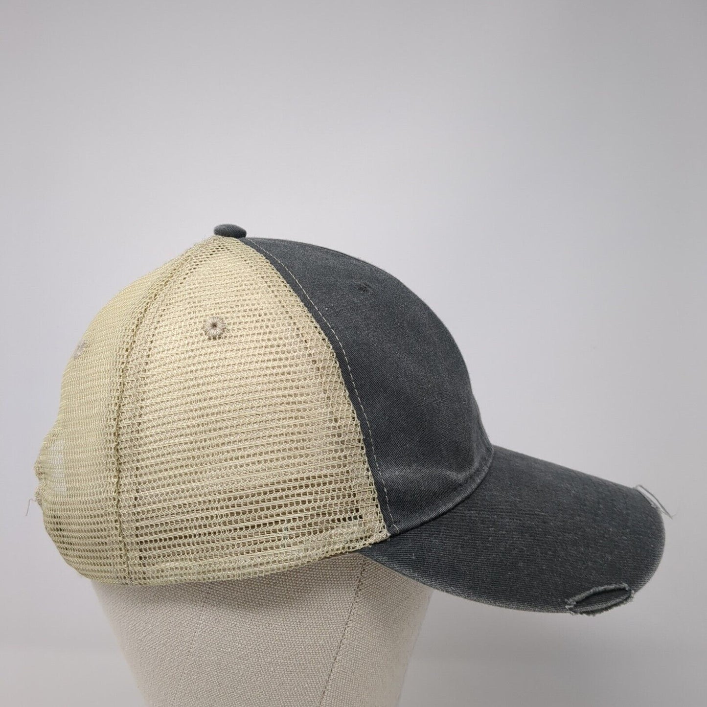 Adams Snapback Trucker Hat Gray One Size Adjustable Distressed Mesh Back Blank