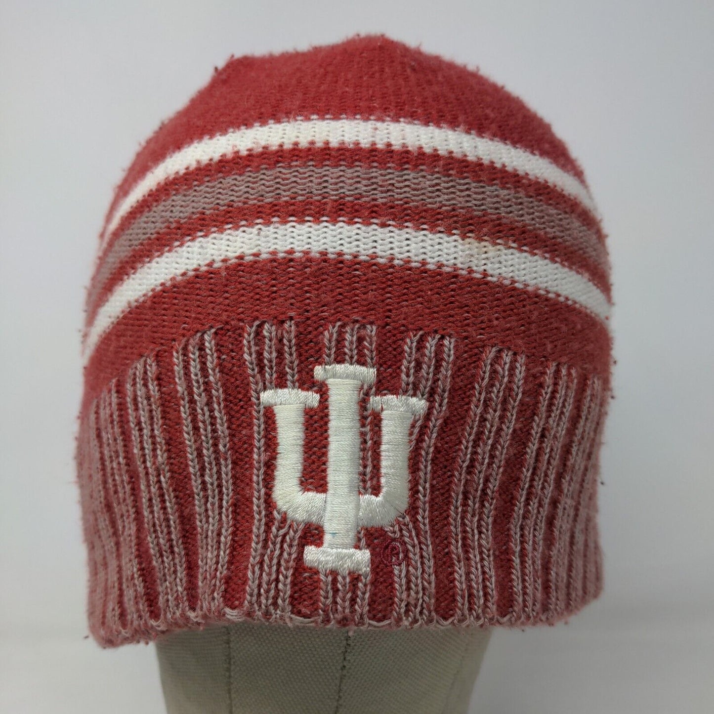 Adidas Men's Knit Beanie Hat Cap Red Striped OSFA Embroidered IU Hoosiers Logo