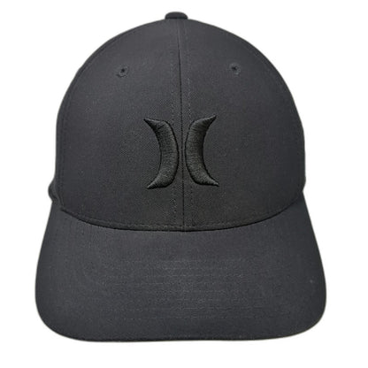 Hurley Baseball Cap Black XL Flexfit Raised Logo Embroidered 6 Panel Hat Curved