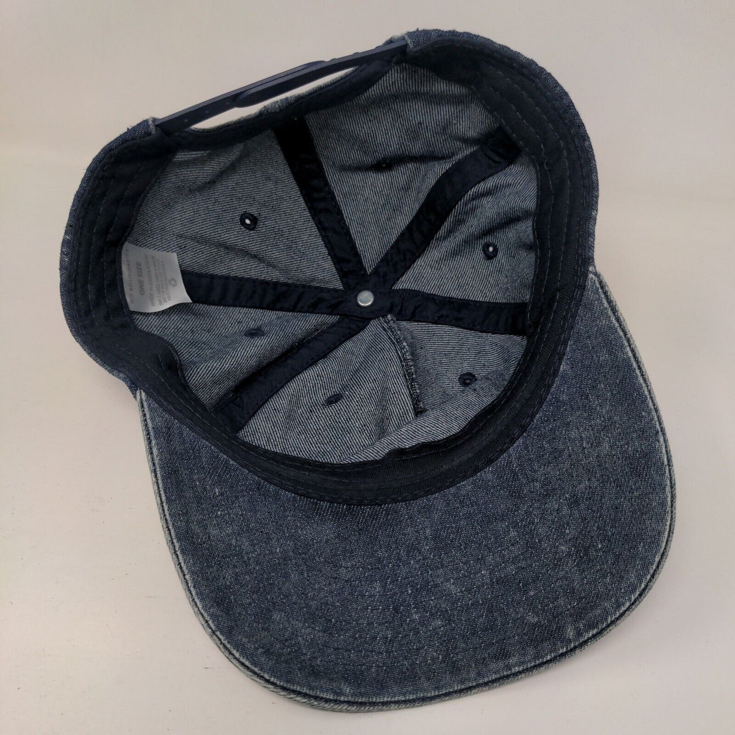 No Boundaries Snapback Hat Blue One Size Adjustable Vented Holes Blank Denim
