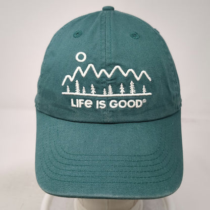 Life is Good Baseball Cap Green One Size Mountains Trees Graphic Strapback Hat