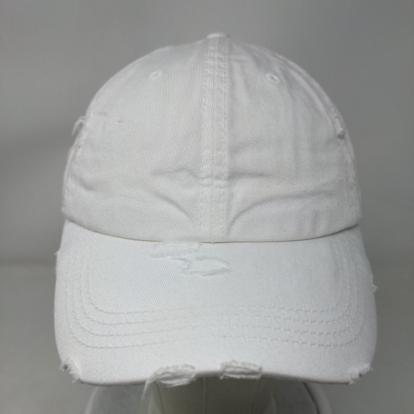 KB Ethos Strapback Hat Ponytail Caps White One Size Adjustable Distressed Blank
