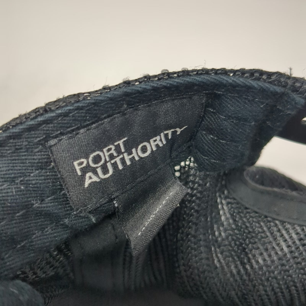 Port Authority Trucker Hat Black OSFM AMCON Red Logo Mesh Snapback Distressed