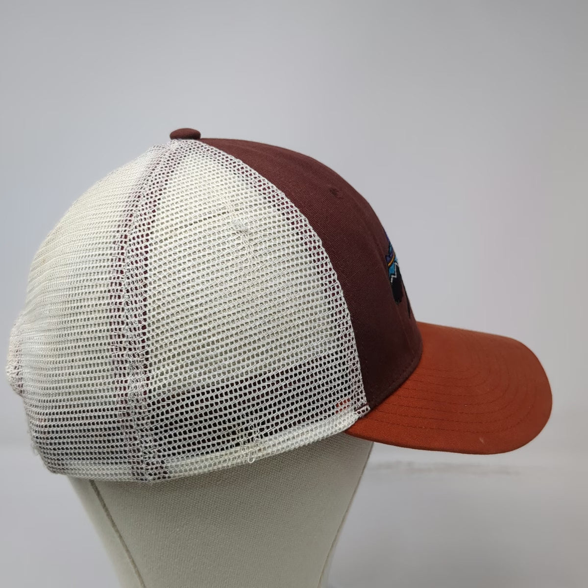 Patagonia Trucker Hat Brown Orange White OSFM Mesh Back Bear Mountain Snapback