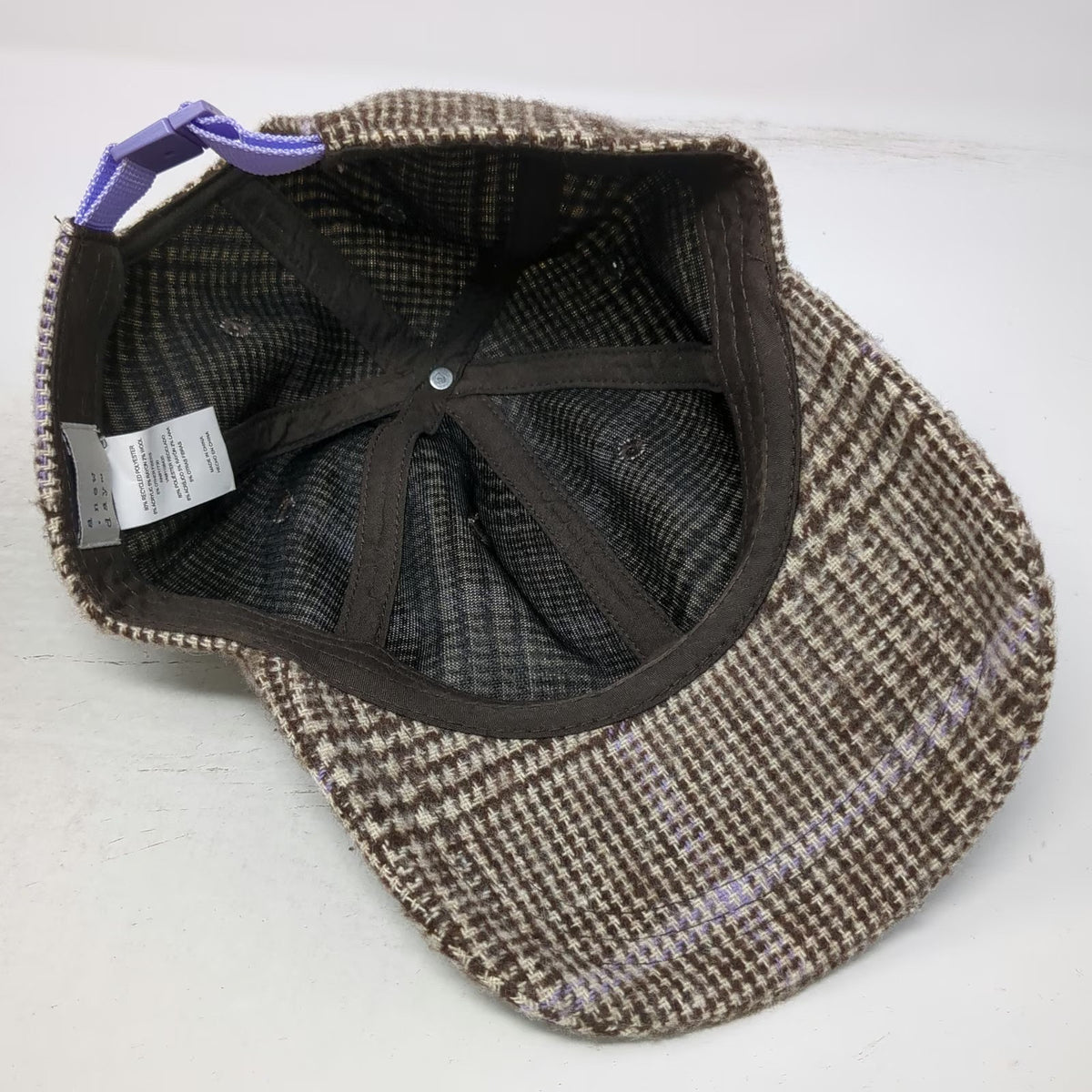 A New Day Baseball Cap Brown One Size Glen Plaid Purple Strapback Buckle Hat