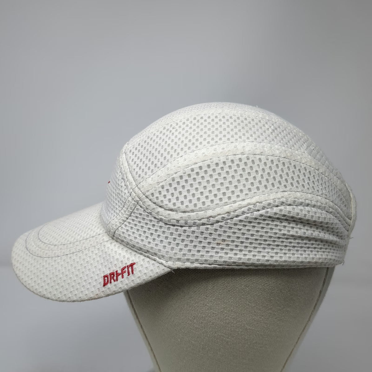 Nike Baseball Cap White One Size Mesh Dri-Fit Red Swoosh Strapback Running Hat